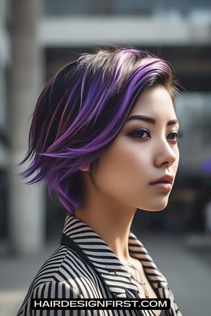 Asymmetrical Cut with Purple Highlights