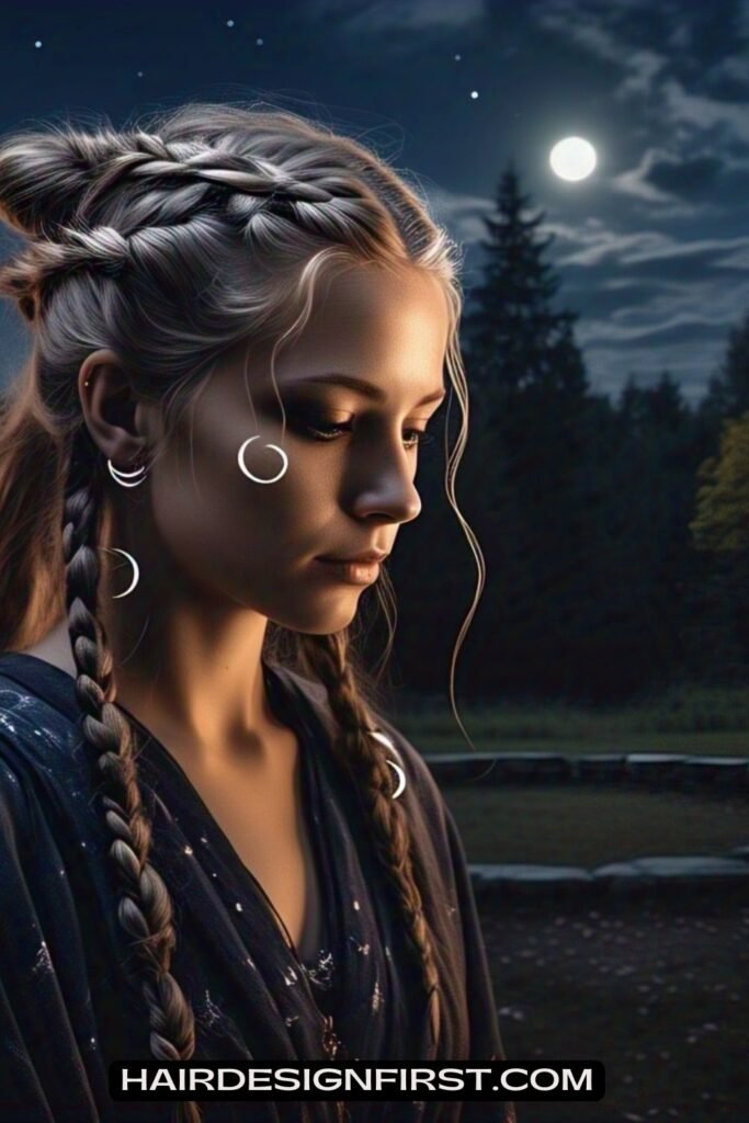Half-Up Braids with Moon Charms