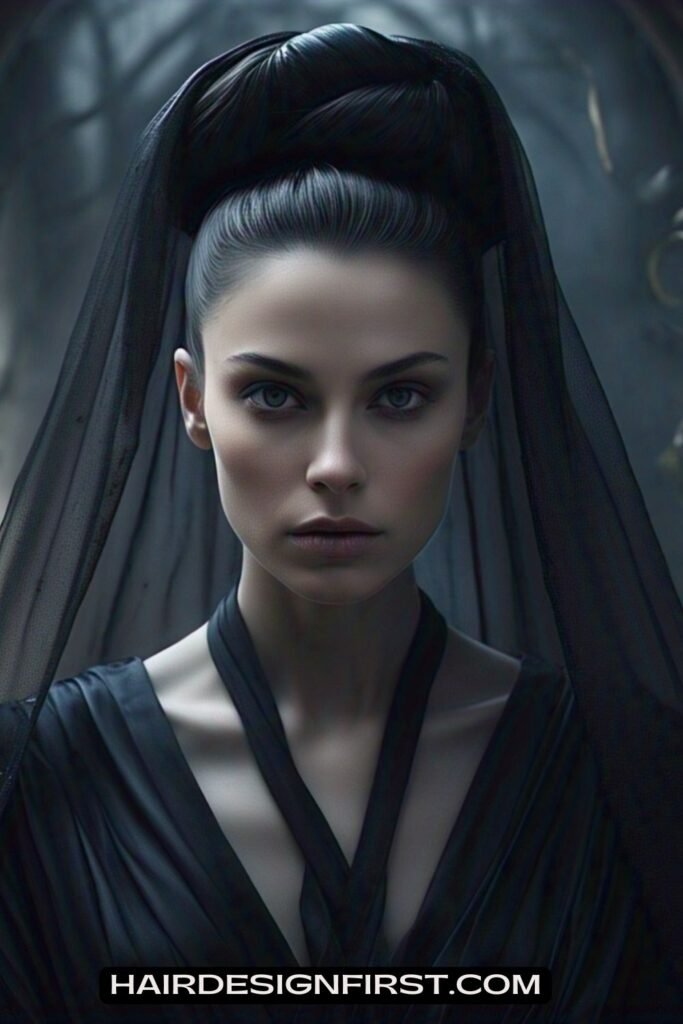 High Bun with Dark Veil