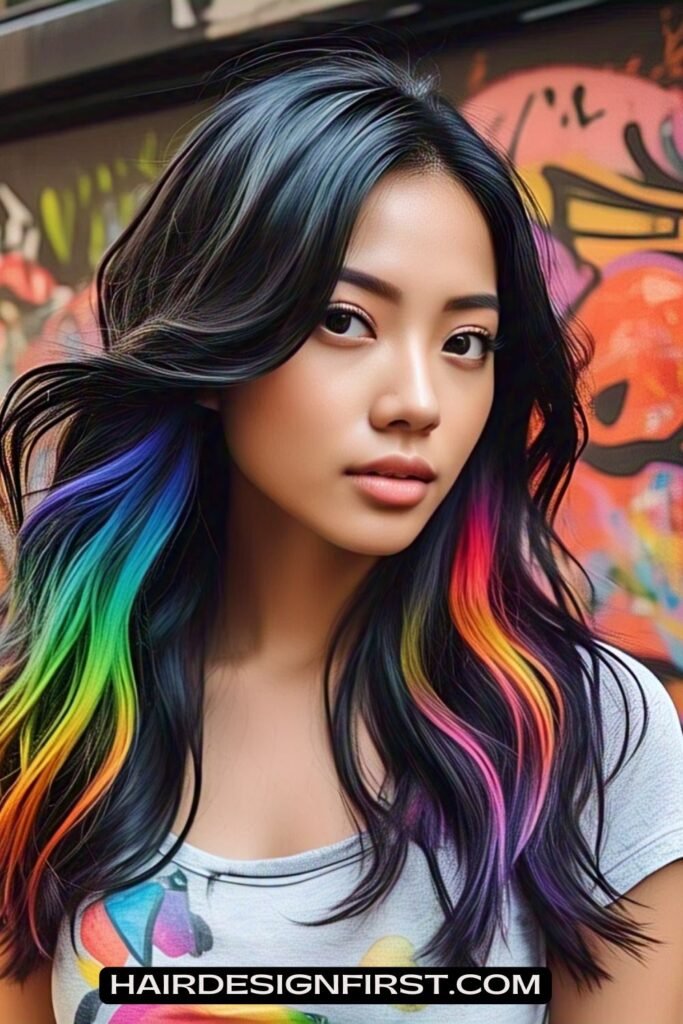 Rainbow Streaks in Black Hair