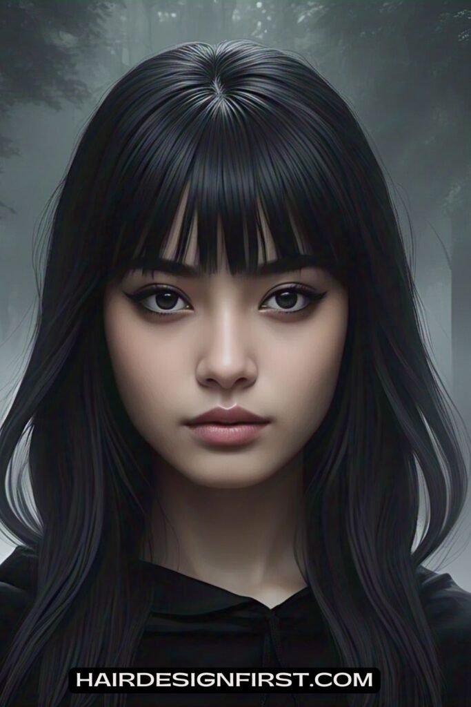 Raven Black Hair with Curtain Bangs