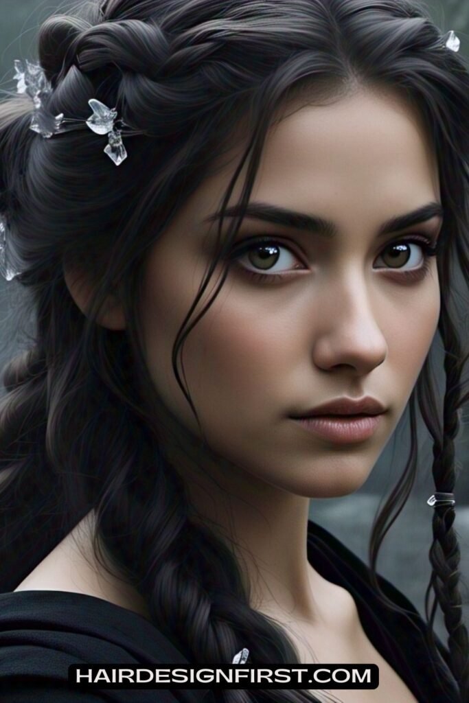 Side Braid with Crystal Hair Pins