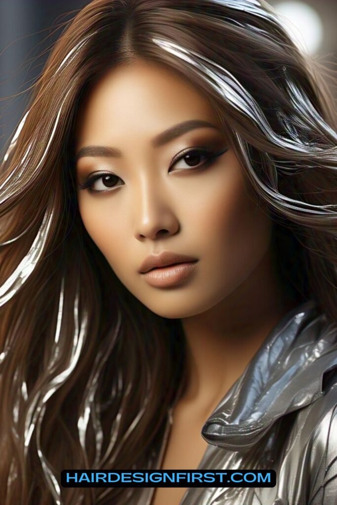 Bronze-Brown Hair with Metallic Silver Highlights