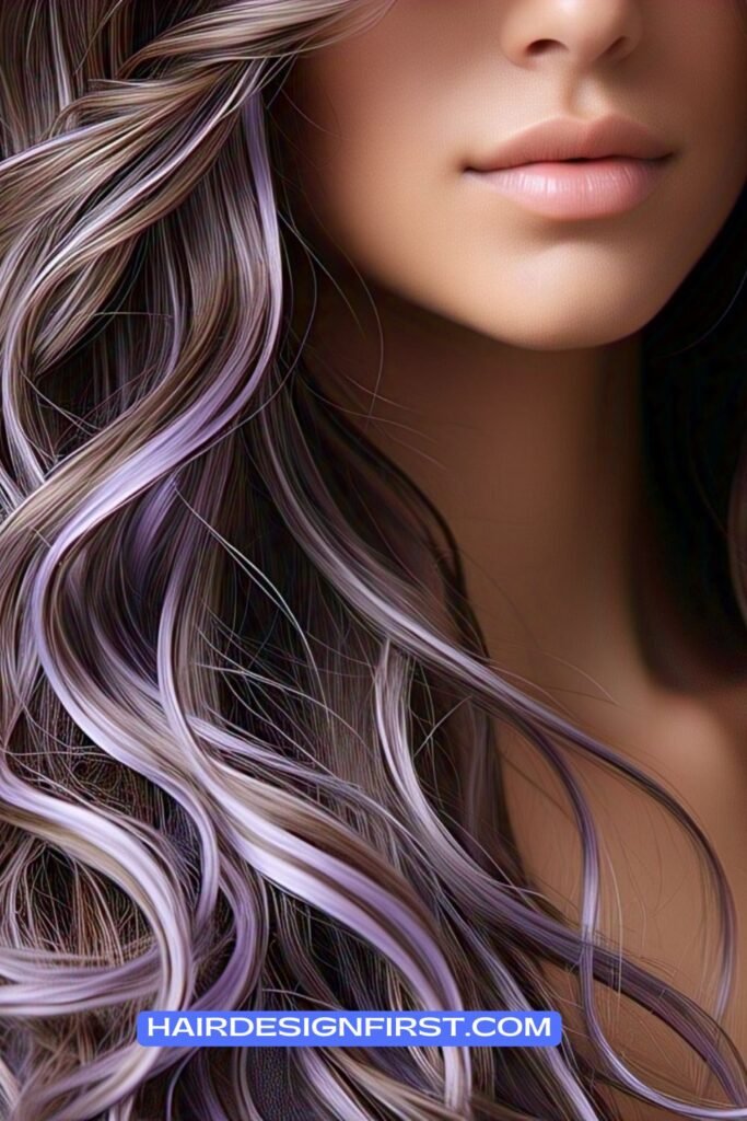 Brown Hair with Lavender-Silver Blended Highlights