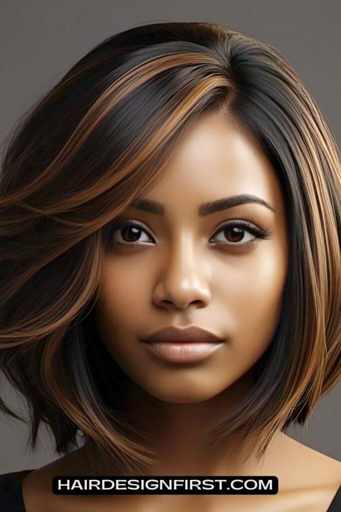 Caramel Highlights on a Dark Stacked Bob