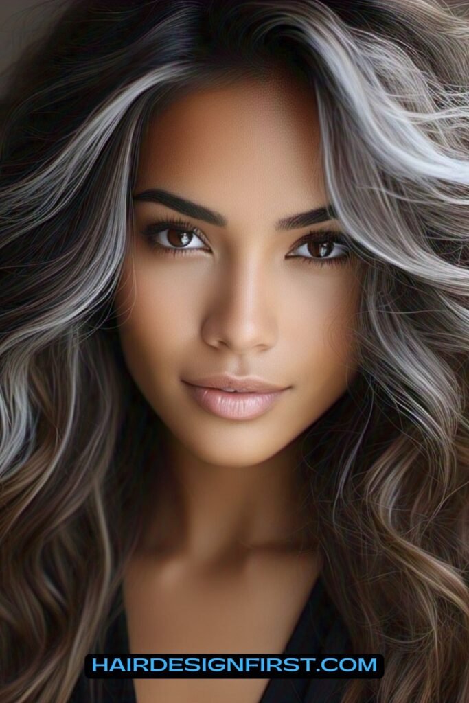 Smoky Brown Balayage with Silver Ends