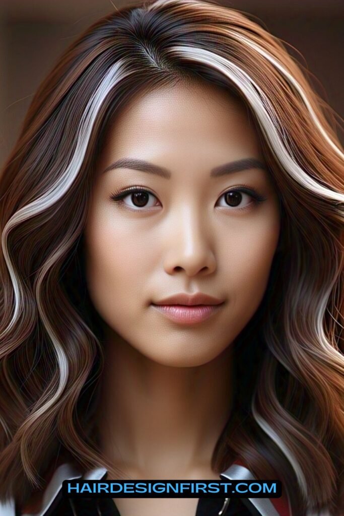 Face-Framing Silver Highlights on Chestnut Hair