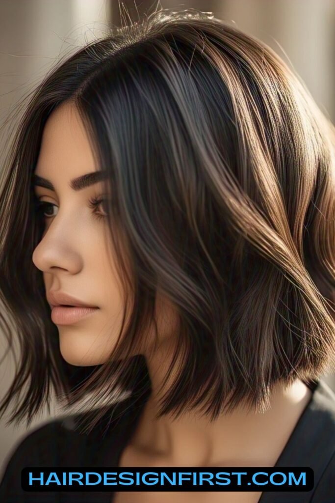 Glossy Brunette Bob with Face-Framing Layers
