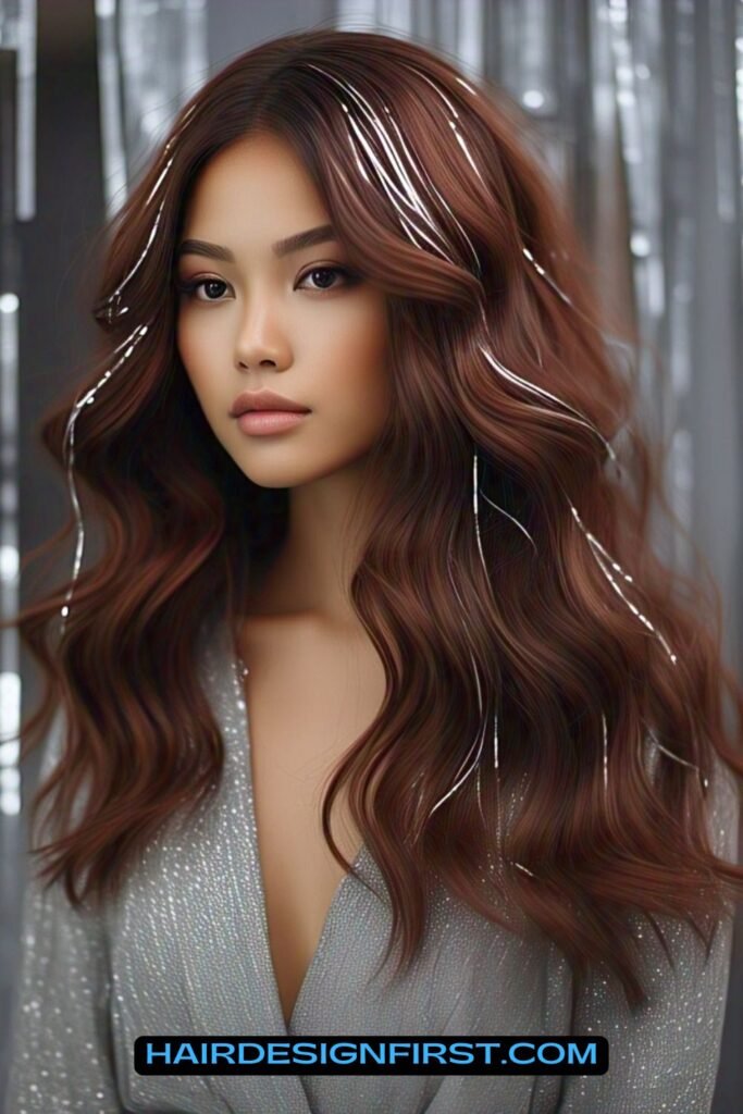 Mahogany Brown with Silver Tinsel Highlights