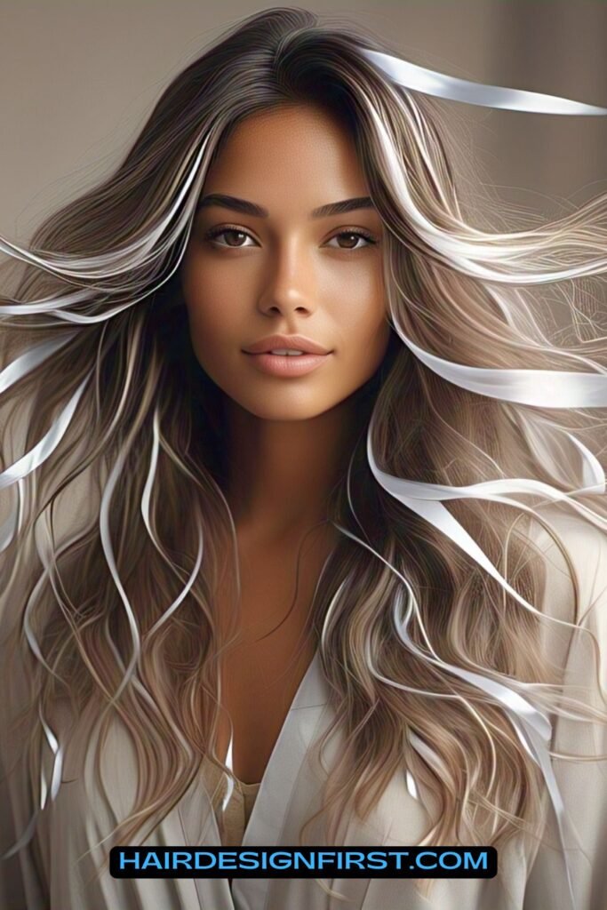 Mocha Brown Hair with Platinum Silver Ribbons