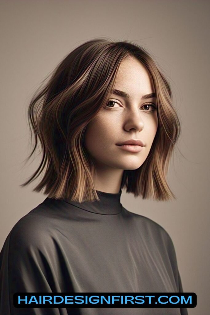 Neck-Length Stacked Bob with Curtain Bangs