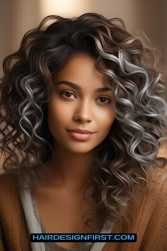 Rich Brown Curls with Silver Lowlights