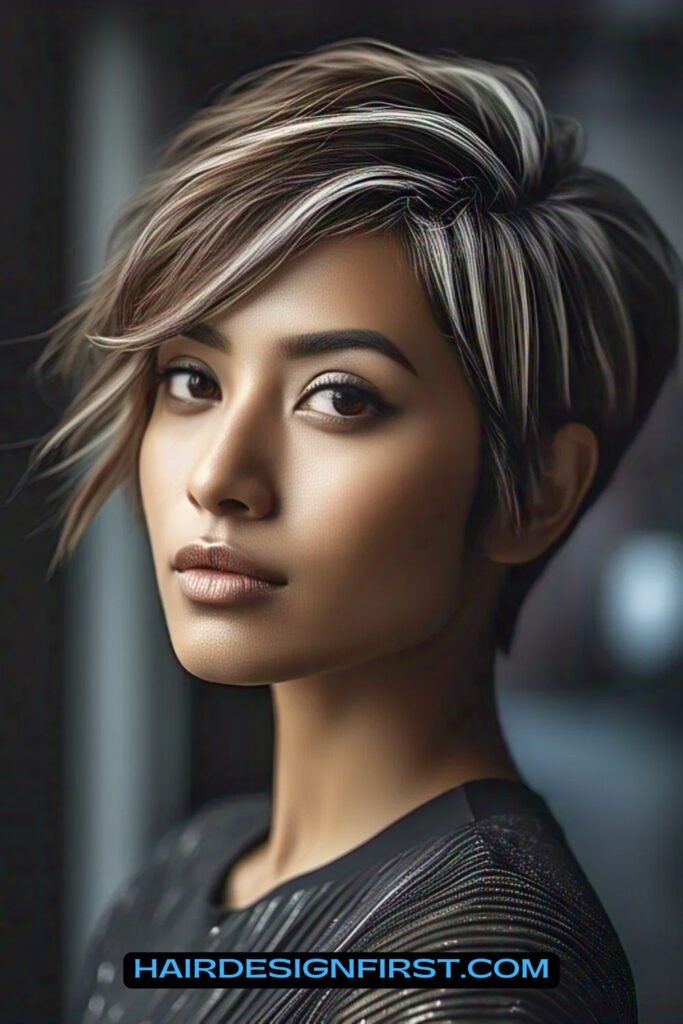 Short Brown Hair with Silver Highlights