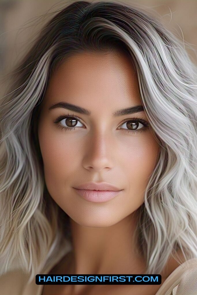 Silver Balayage on Medium Brown Hair