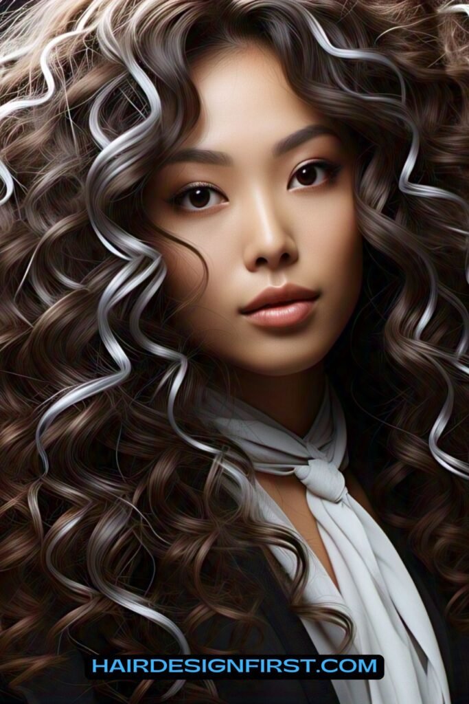 Silver Highlights on Brown Curly Hair