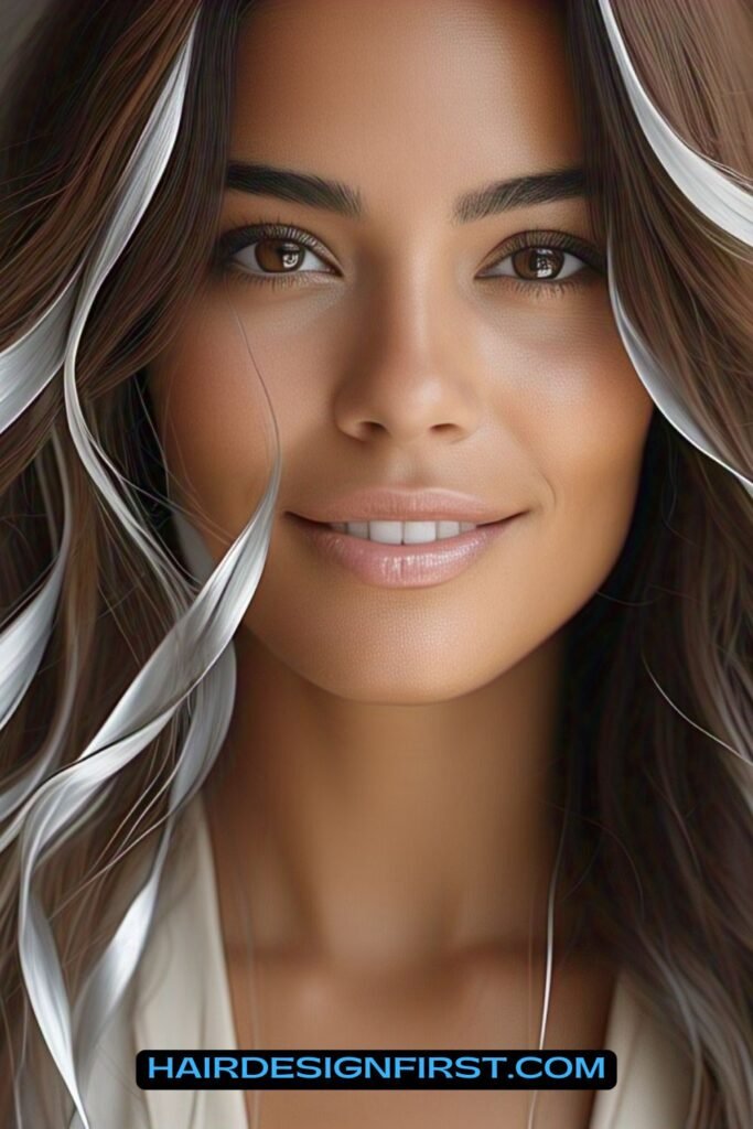 Silver Money Piece on Brown Hair